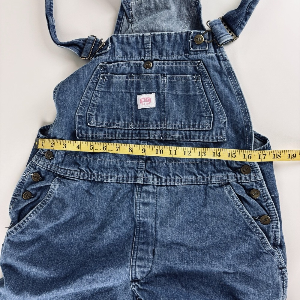 Key Overalls Women Size 16 Reg Bibs Denim Utility Pockets Buttons Logo Workwear - Picture 10 of 12